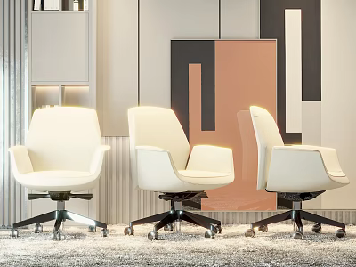 Modern White Leisure Chairs with Swivel Bases in Stylish Interior and Abstract Wall Decor 3d model