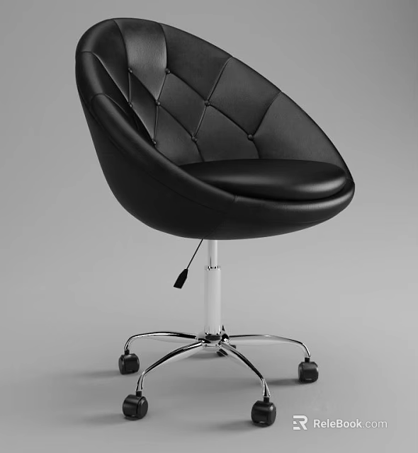 Black Leather Office Chair With Diamond Stitch Design And Metal Base Wheels 3d model 