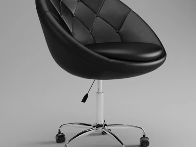Black Leather Office Chair With Diamond Stitch Design And Metal Base Wheels 3d model