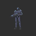 Sci Fi Game Character Blue Armored Robot With Glowing Accents And Weapon