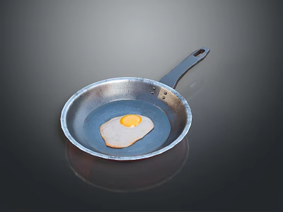 Stainless Steel Frying Pan With Fried Egg For Home Kitchen Cooking 3d model