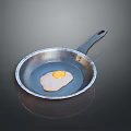 Stainless Steel Frying Pan With Fried Egg For Home Kitchen Cooking
