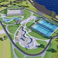 Scenic Park Landscape With Green Spaces Walking Trails And Water Features
