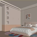 Cozy Kids Room Interior With Pink Bed Circular Cutout Wardrobe And Decorative Art