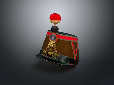 Vintage Decorative Hat With Red Spherical Top And Gold Metal Accessories 3d model