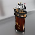 Decorative Wooden Bar Cart With Black Gold Accents Ice Bucket Wine Bottle And Glasses