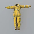 Yellow Firefighter Uniform With Reflective Stripes And Functional Pockets Design 3d model