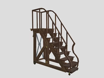 Wooden Staircase With Brown Steps Curved Handrail And Railing Design Structure 3d model