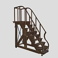 Wooden Staircase With Brown Steps Curved Handrail And Railing Design Structure 3d model