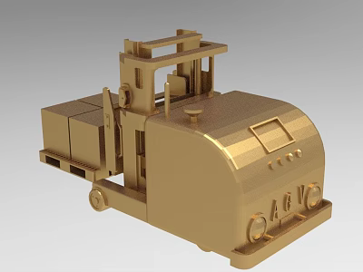 Industrial Material Handling Equipment Golden Forklift With Control Panel And Wheels 3d model
