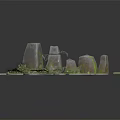 Natural Wood Stone Garden Decor With Tall Pillars Flat Slabs And Green Plants