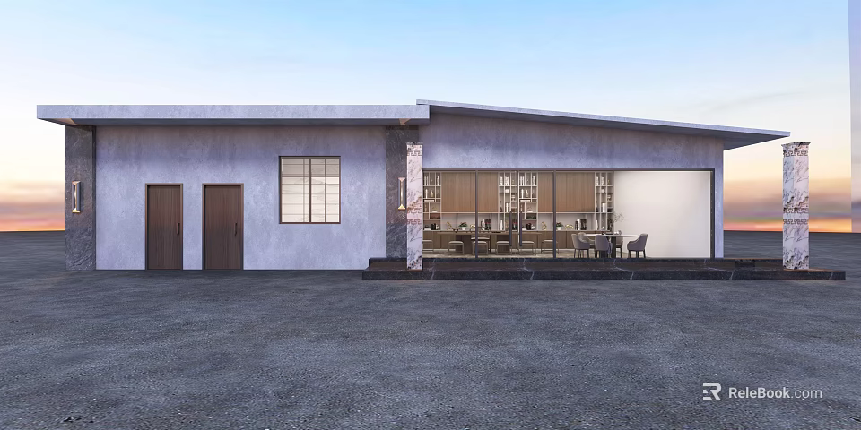 Modern Open Kitchen Interior Design With Island Counter And Dining Space 3d model