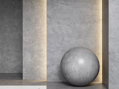 Concrete Round Sphere Component With Gray Walls And Illuminated Light Strips 3d model