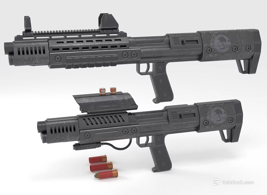 Black Modern Tactical Rifles With Magazine And Ammunition 3d model 