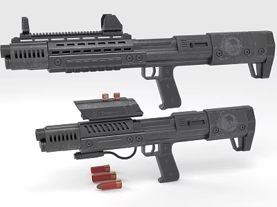 Black Modern Tactical Rifles With Magazine And Ammunition 3d model