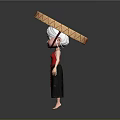 Cartoon Character Wearing Straw Hat Red Top Black Skirt And White Hair In Gray Background