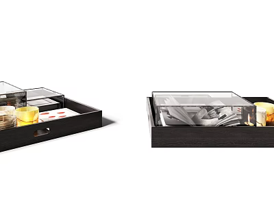 Decorative Ornament Set With Black Tray Transparent Storage Box And Small Decorative Items 3d model
