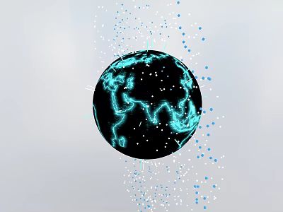 Decorative Globe Ornament Set With Blue Glowing Lines And Surrounding Small Dots 3d model