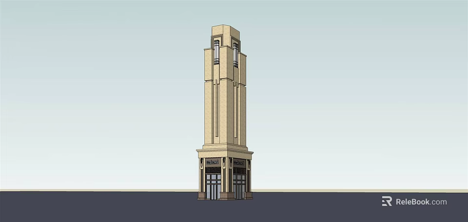 Classical Style Clock Tower With Beige Stone Facade And Arched Windows At Base 3d model 