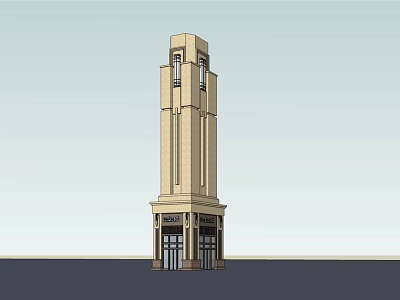 Classical Style Clock Tower With Beige Stone Facade And Arched Windows At Base 3d model