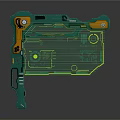Innovative Tech Control Panel With Green Frame Orange Buttons And Glowing Transparent