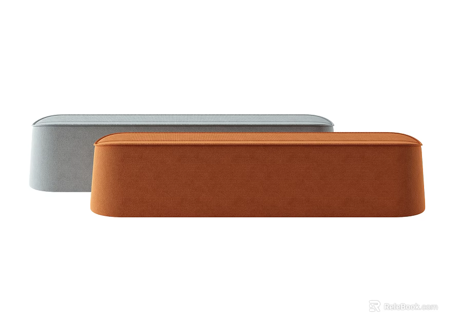 Modern Upholstered Sofa Stools in Gray and Orange for Living Room Decor 3d model 