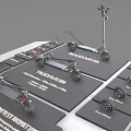 Electric Scooter Components Display With Test Equipment And Wheels 3d model
