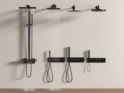 Black Wall Mounted Shower Systems with Multiple Heads and Handheld Sprayers 3d model