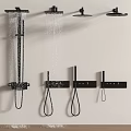 Black Wall Mounted Shower Systems with Multiple Heads and Handheld Sprayers 3d model
