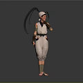 Stylized 3D Character In White Jumpsuit With Hat And Wrist Guards Standing On Circular Base