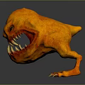 Fierce Orange Monster with Open Mouth Sharp Teeth Single Eye and Clawed Leg