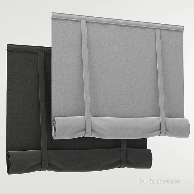 Modern Gray and Black Fabric Roller Curtains with Simple Design for Home Decoration 3d model 
