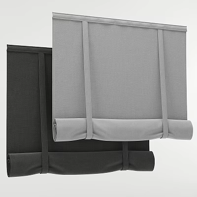 Modern Gray and Black Fabric Roller Curtains with Simple Design for Home Decoration 3d model