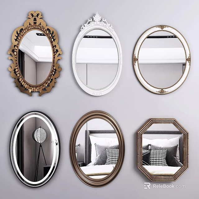 Various Decorative Mirrors with Ornate and Minimalist Frames for Home Wall Decor 3d model