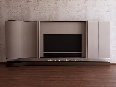 Modern Minimalist TV Stand With Built in TV Space And Storage Cabinets 3d model
