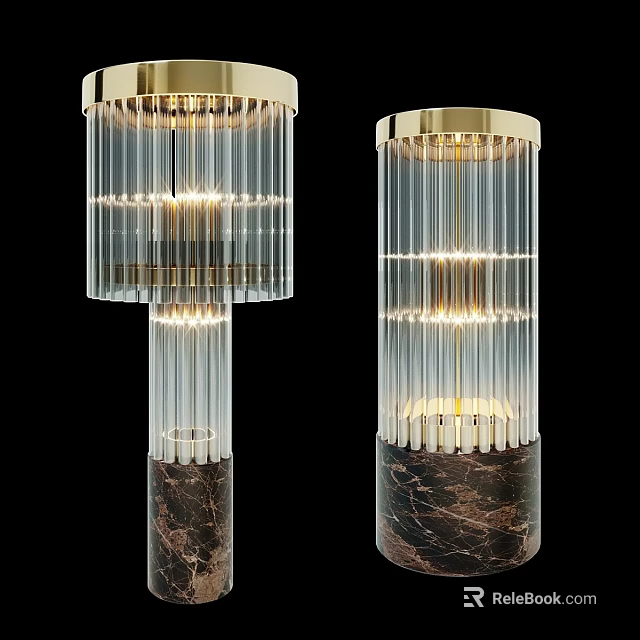 Elegant Modern Table Lamp With Gold Trim Transparent Glass And Marble Base 3d model 