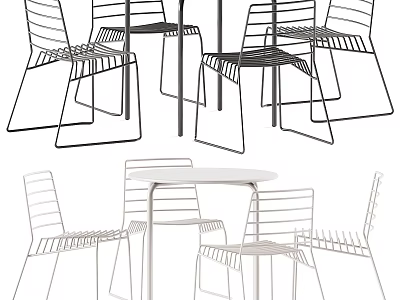 Stylish Black And White Outdoor Table With Metal Slatted Chairs For Patio Decor 3d model
