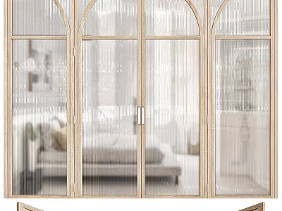 Modern Interior Double Doors With Wooden Frame And Glass Panels Design 3d model