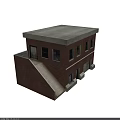 Two Story Detached Villa With Red Brick Exterior Flat Roof Side Ramp Windows And Door