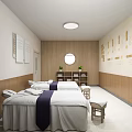 Relaxation Room Interior With Massage Beds Wooden Walls Round Mirror And Green Plants