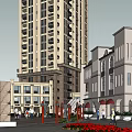 Modern Commercial Street With Tall Buildings Various Architectural Styles And Pedestrian Area