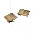 Old Open Books With Yellowed Pages And Feather Quill Pen