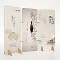 Elegant Traditional Chinese Room Partition With Calligraphy Fan And Landscape Painting