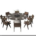 Elegant Round Wooden Dining Set With Chairs Place Settings And Centerpiece