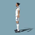 Man Wearing LA Galaxy White Soccer Jersey With Blue Stripes And White Shorts Number 9