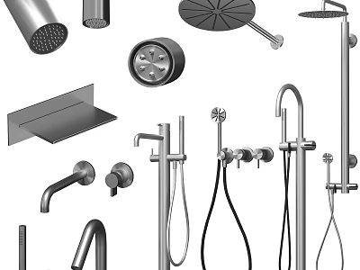 Modern Shower Heads Various Types And Components Including Handheld Faucet Parts 3d model