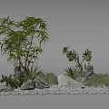 Natural Garden Landscape With Various Plants Stones And Gravel Arrangement