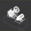 Industrial Equipment Featuring Two Red Wheels Green Motor And Gray Base