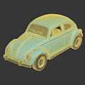 Classic Blue Beetle Car Model With Vintage Design On Reflective Surface 3d model