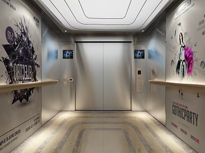 KTV Elevator Lobby With Modern Decorative Wall Art And Ambient Lighting 3d model